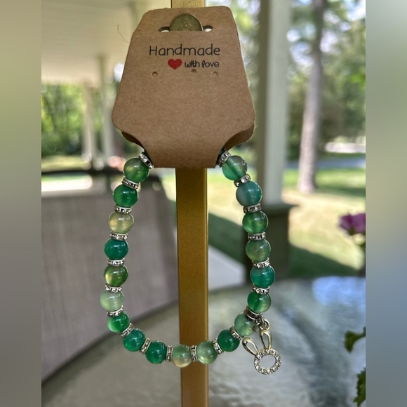 homemade Jewelry - ❤️NWT-Handcrafted Green Agate Bracelet with bunny Charm